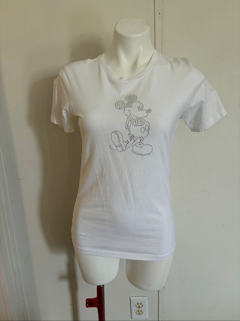 Disney Mickey Mouse Rhinestone Graphic Tee White Size Large